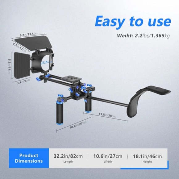Neewer Universal Shoulder Camera Rig with Matte Box with Blue Accents - Picture 3 of 7